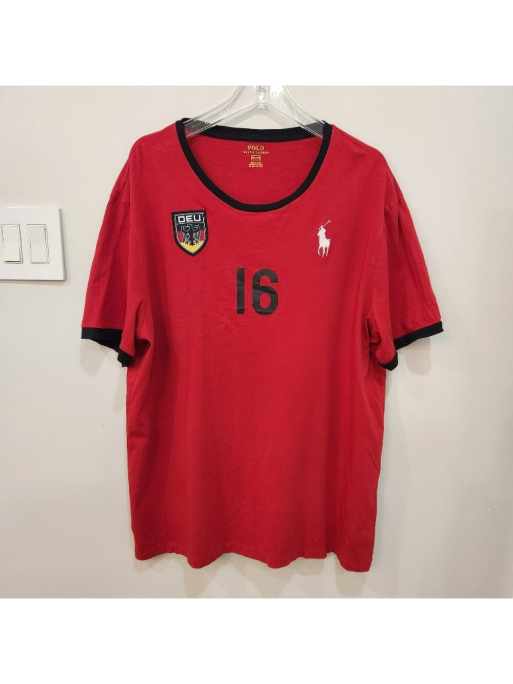 Polo Ralph Lauren Big Pony Rugby Germany #16 Jersey T Shirt Deutschland XXL Red